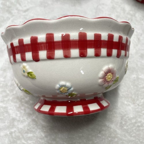 Ladybug Pattern Single Temptations 16pc Service for 4 RED Gingham Garden Plates Bowls Mugs ...