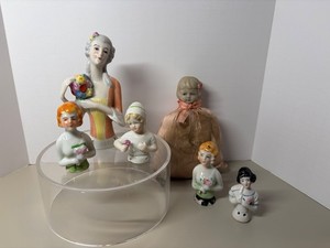 Lot of 6 Vintage Half Doll - Pin Cushion Dolls / Germany & Japan / Porcelain