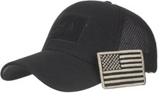 Trucker Hat Deer Hunting Hat Baseball Cap with American Flag Patch (Black)