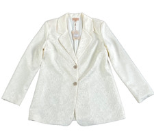 Elegant Ivory Jacquard Blazer Gold Button Jacket Formal Occasion Womens Size XL