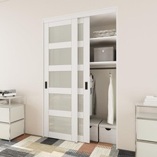 48" 80" Closet Sliding Door Double Barn Doors 25" , Frosted 5 Panel Tempered...