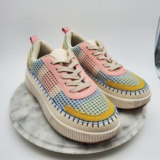 Nicole Miller Brita Platform Sneakers Womens 6.5 Multicolor Woven Patchwork Shoe
