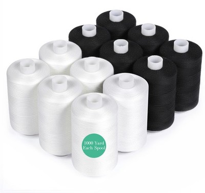 12 Pcs Sewing Thread, 1000 Yards Black Threadfor Sewing，All-Purpose White Thr...