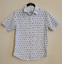 StraightFaded Short-Sleeved Shirt Shaka Print Gray Hang Loose Surf Hawaii Size S