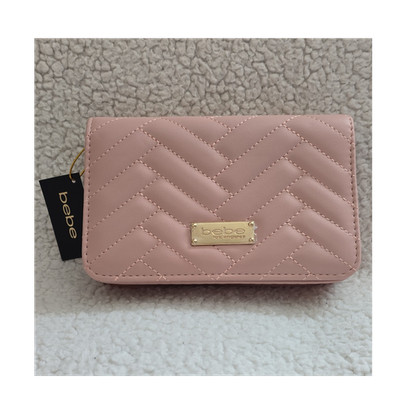 bebe Blush Pink Quilted Crossbody Bag Chain Strap Gold Hardware Detachable Logo