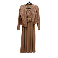 Patra Petite Dusty Rose Lace Glitter 2 Pc Dress Bolero Jacket 14P Wedding Fornal