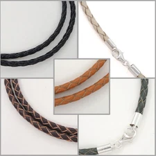 Sterling Silver 3mm Braided Genuine Leather Cord Necklace/Bracelet Lobster Clasp