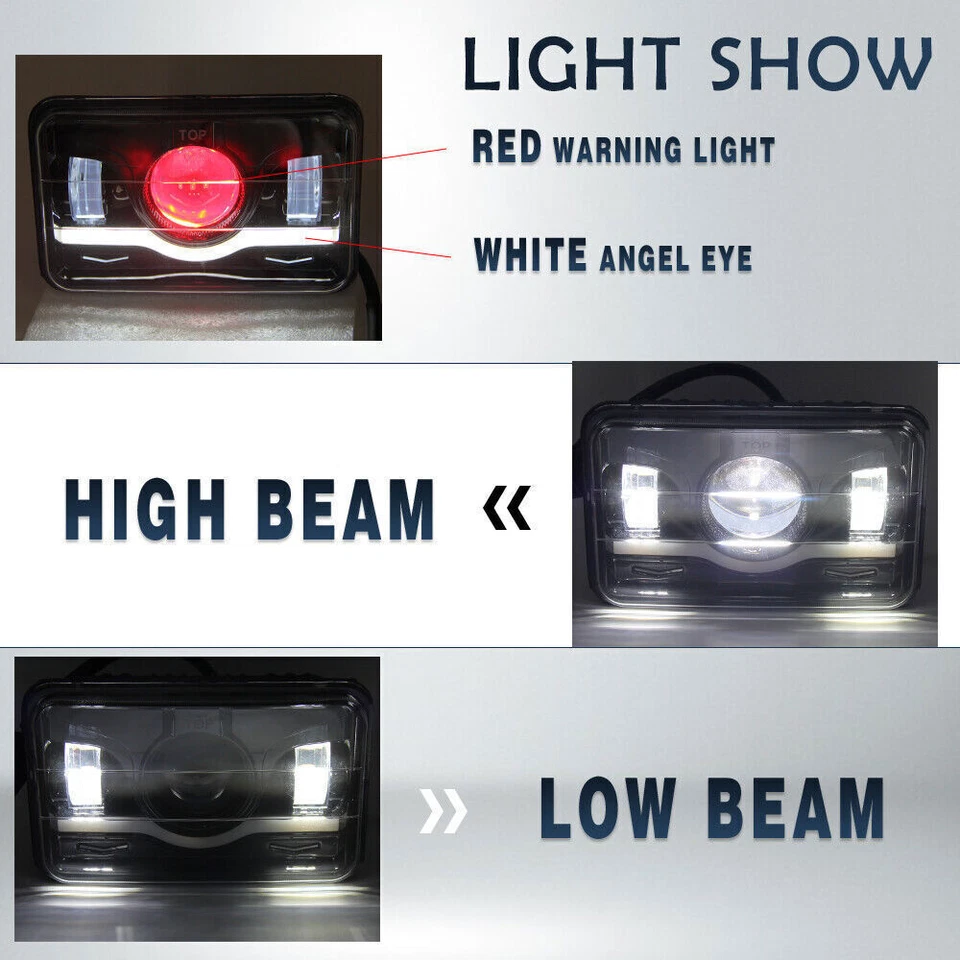 Par de faros LED de haz alto bajo rojo DRL DOT rojo de 4x6" para camioneta Dodge Dakota 1987-1995 Foto 2 de 4