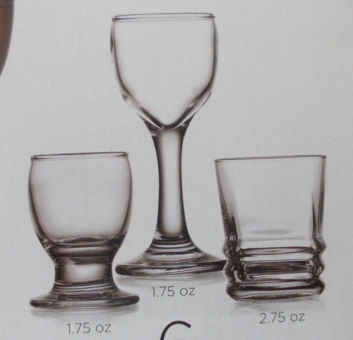 NIB ASSORTED SHAPES & SIZES SET OF 6 GLASS SHOT GLASSES by HOME ESSENTIALS - Picture 4 of 4