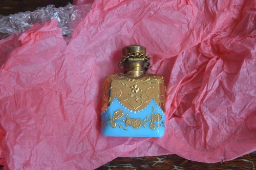 Antique Turquoise Blue Glass Perfume Bottle possibly Moser - Foto 5 di 12