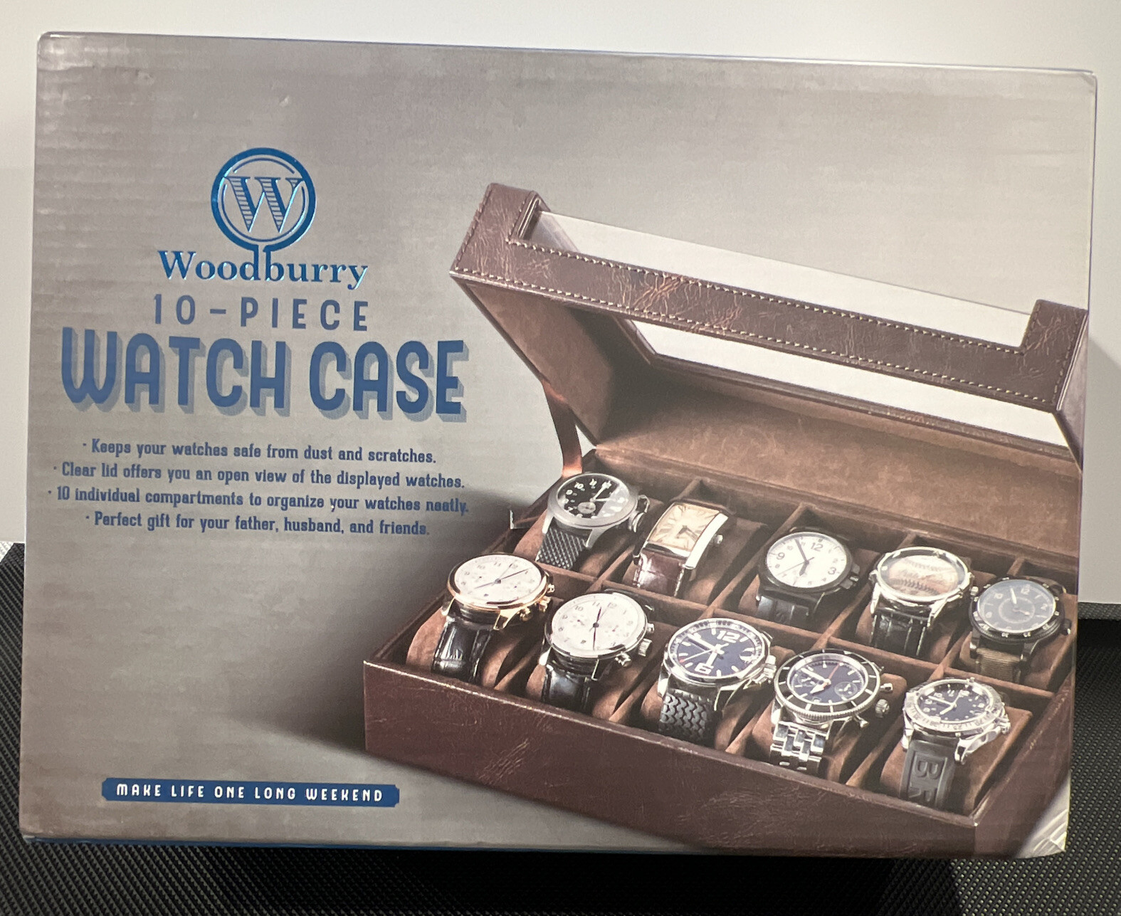 Woodbury 10 Piece Watch Case Brown Leather Luxury Look Great Gift