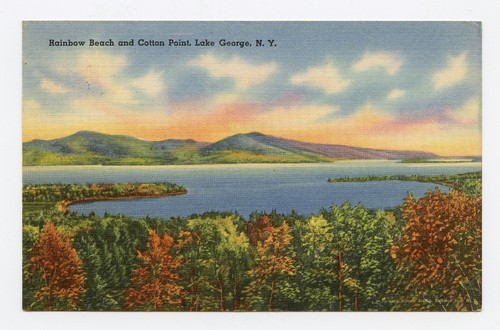 Rainbow Beach and Cotton Point, Lake George, NY Color Linen Postcard