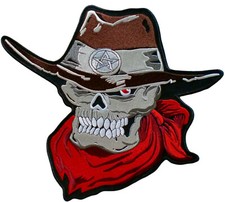 11" BIG Skull Bandit Cowboy Satan Biker Jacket Back Patch Gangster Rider Rocker