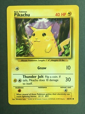 Pikachu Yellow Cheeks 58/102 - Base Set - Pokemon Card - Near Mint