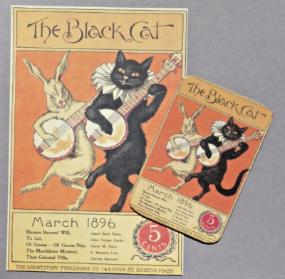 1 Kunstpostkarte  & 1 Magnet KATZE  *THE BLACK CAT* Verlag   2005 CAVALLINI & CO