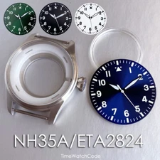 NH35 Pilot Watch Case 43mm for NH36 NH38 PT5000 ETA2824 Sapphire 200M Waterproof