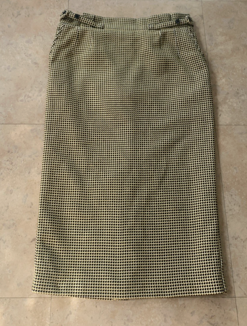 M&S Collection Yellow & Black Check Maxi Skirt UK 16 EU 44 Pre-Loved Vintage