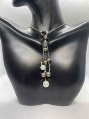 Multi Schwarz & Weiß Perlenkette 925 Sterling Silber 18'' Verstellbare Kette