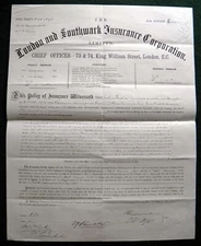 1877 LONDON AND SOUTHWARK INSURANCE CORPORATION Policy