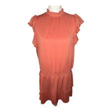 Express Size Large High Neck Coral Smocked Waist Ruffled Mini Dress