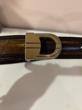 VINTAGE 70's GENUINE PEACOCK PHEASANT LEATHER 1" WIDE BROWN BELT GOLD BUCKLE SM