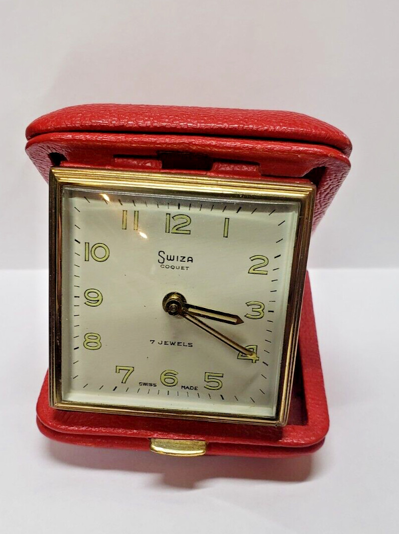 Good Vintage 1950's Swiza Art Deco Swiss Made Travel Alarm Clock!