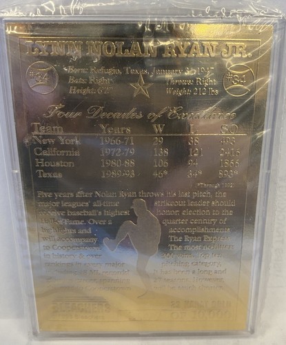1993 Nolan Ryan Bleachers 23 Karat Gold Baseballkarte #'d/10000 - Bild 3 von 5