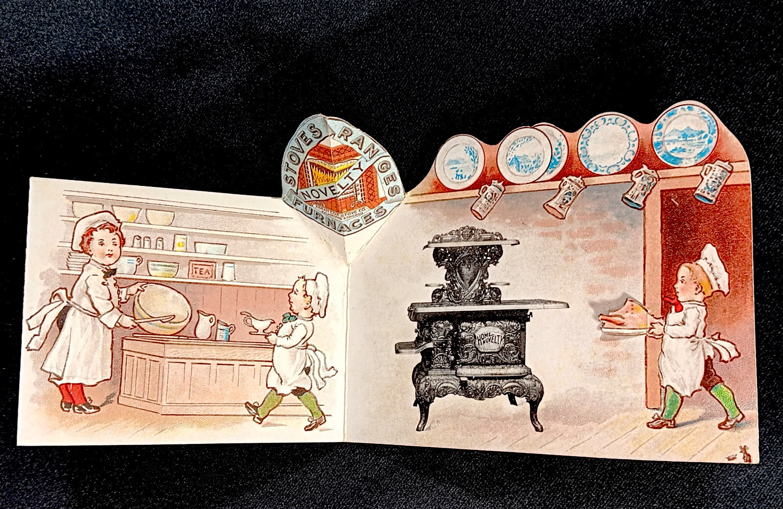 Abram Cox Novelty Stove Range Kitchen Pudding Pop-Up Delft 3D Trade Card SR.H.ns