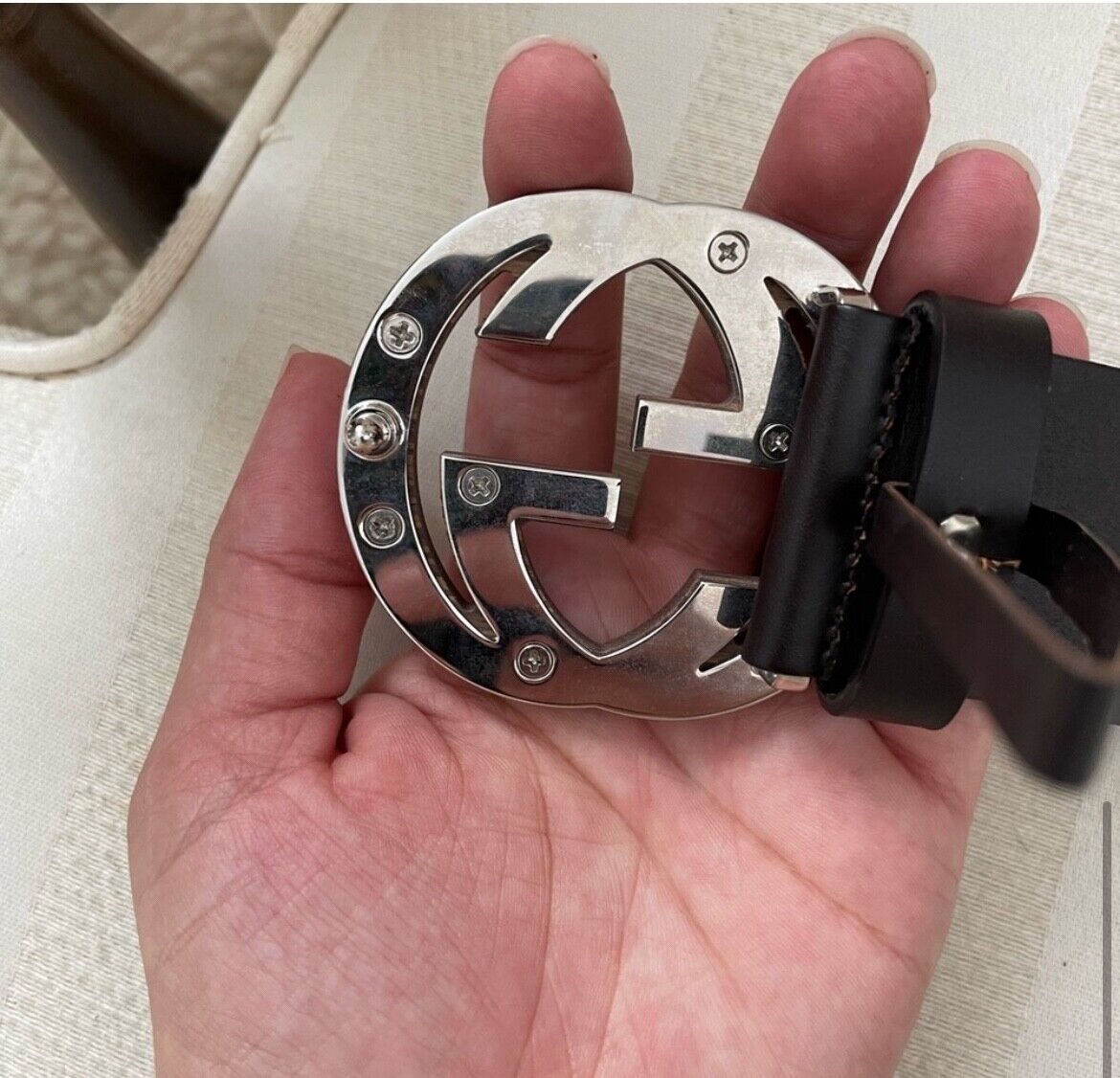 Slightly used, Gucci-Wood Interlocking G Buckle Leather Belt Slightly used, Gucci-Wood Interlocking G Buckle Leather Belt