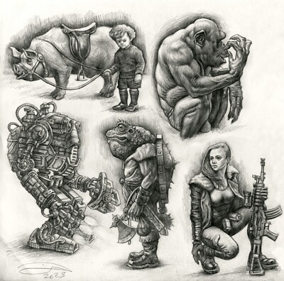 Original Signed Pencil Drawing Studies of Various Subjects
