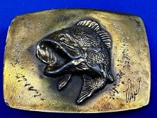 Largemouth Bass Fish Fishing Brass Tone VTG 1979 The Great American Belt Buckle