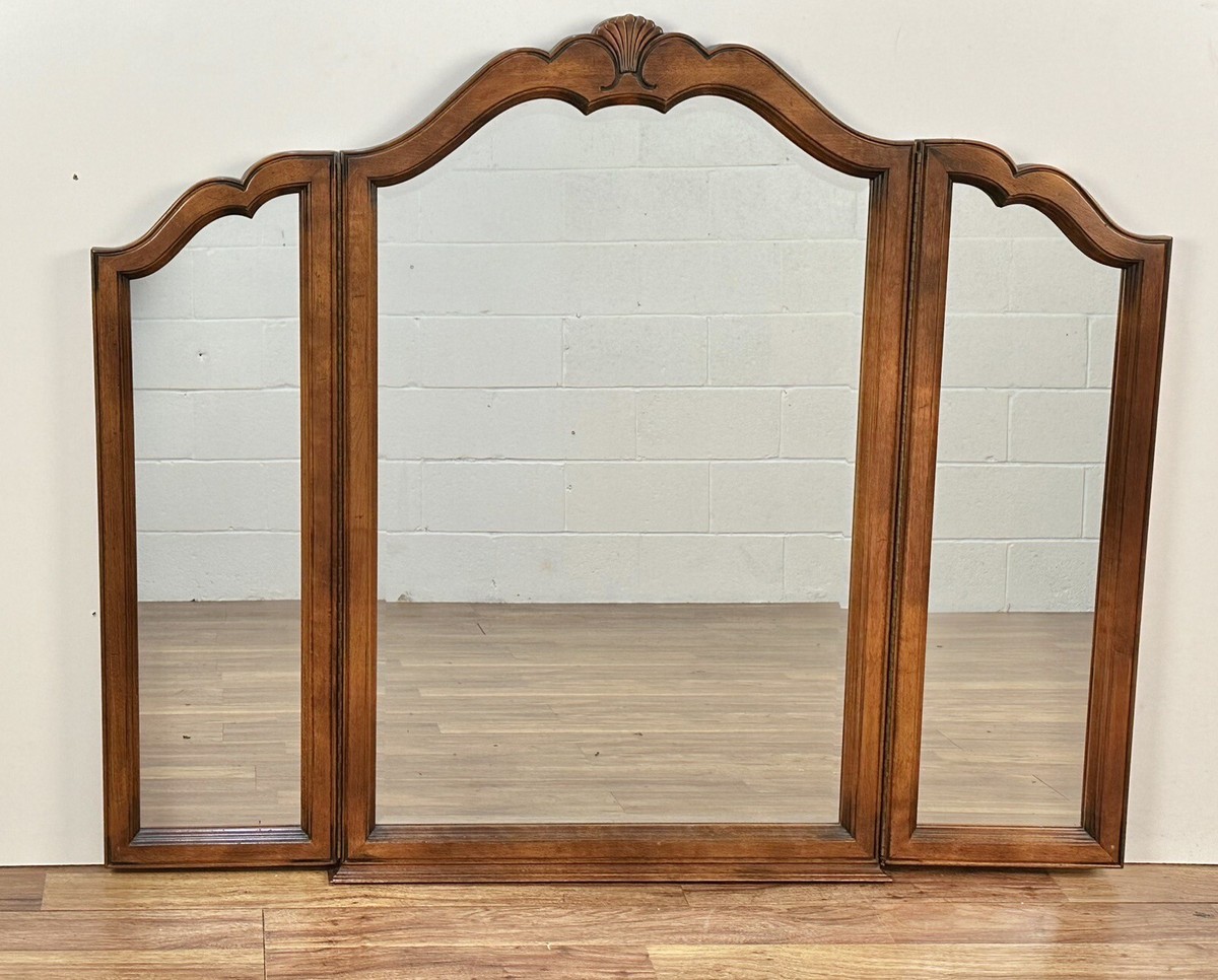 Ethan Allen Country French Carved Tri-Fold Dresser Chest Mirror 26