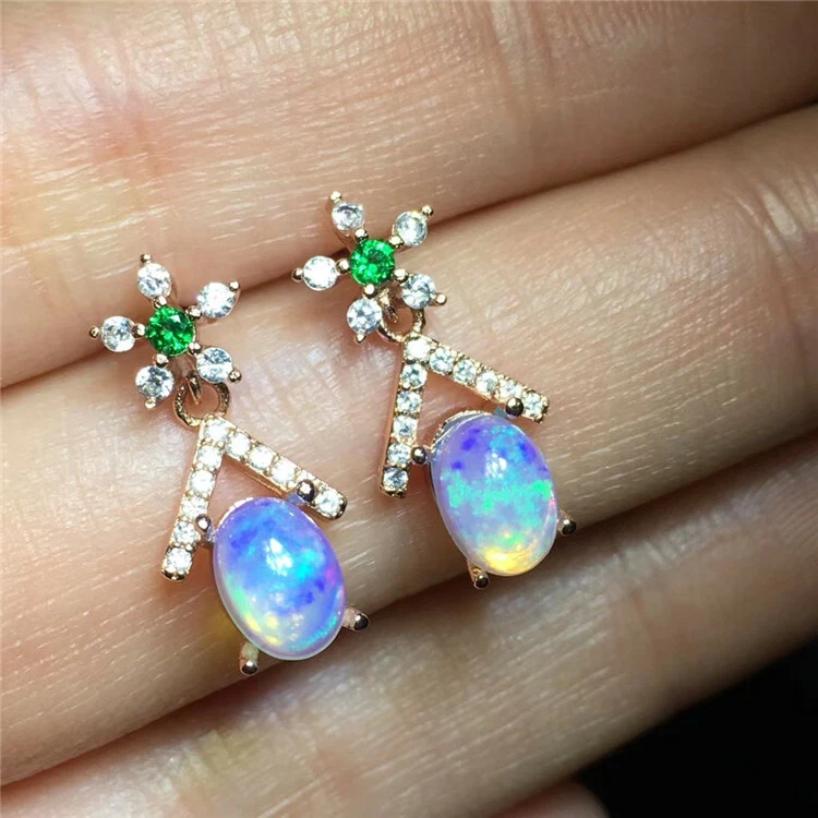 Natural Opal Earrings, October Birthstone, 18K Rose Gold Plated