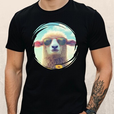 Mens Sheep Sunglasses Cotton T-Shirt Size S to 5XL