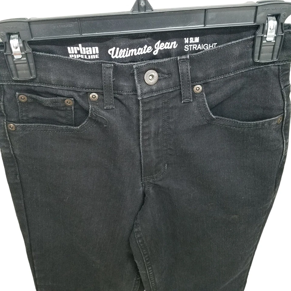 Pantalones de mezclilla rectos lisos negros ajustados Urban Pipeline para niños talla 14 Foto 3 de 4