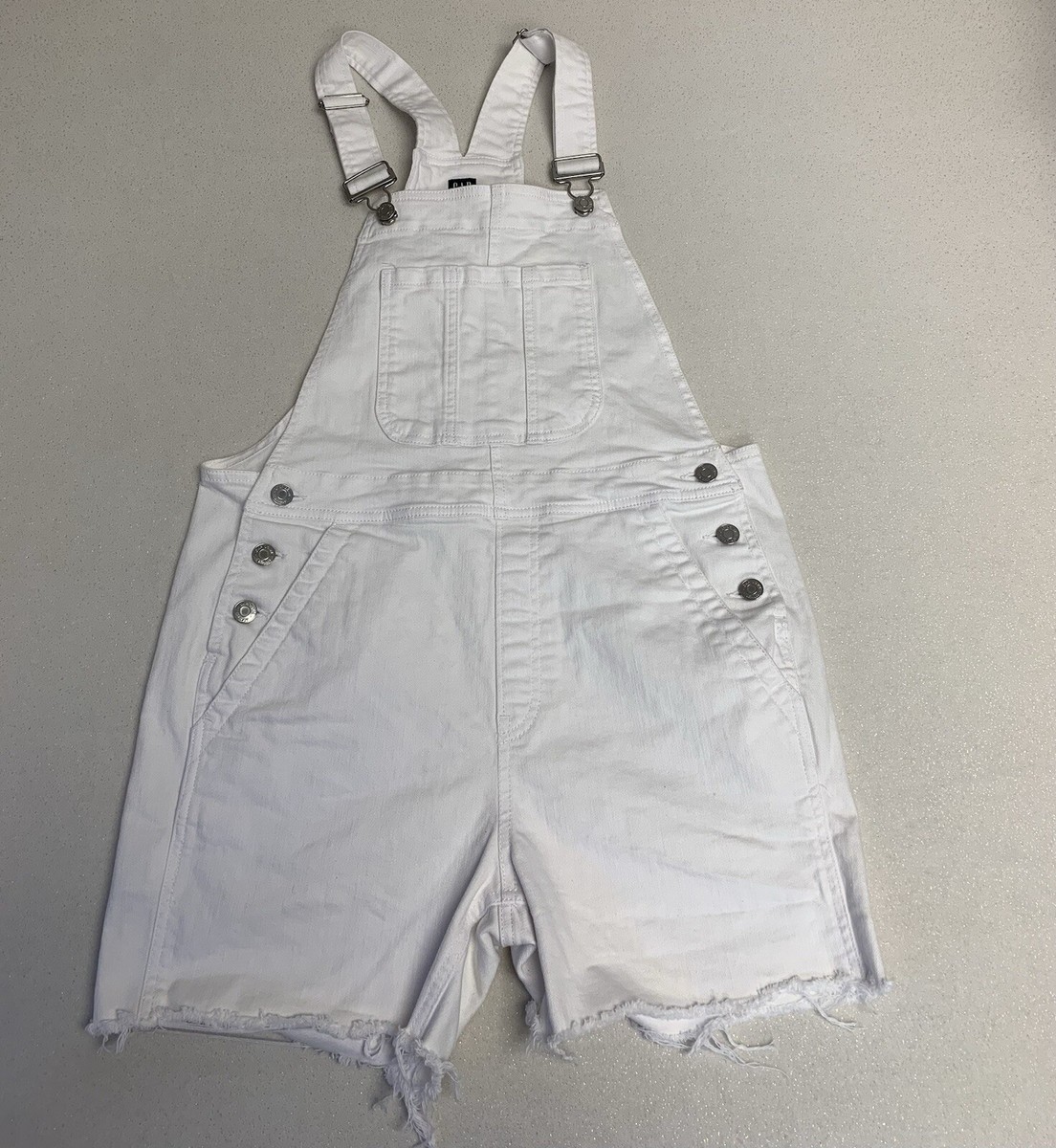 Gap Cut Off Bib Overalls Womens S Cut Off Raw Hem White Denim Buckle Straps  Y2K