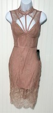 PoshShop Sheer Lace Sleeveless Sheath Dress Caged Neck Blush Pink Extra Small