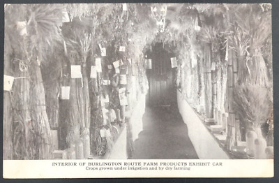 Vintage Burlington Route Innenraum von landwirtschaftlichen Produkten Ausstellung Auto Postkarte