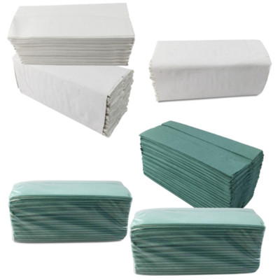 PAPIER HANDTÜCHER WEISS & GRÜN C-FALTBAR MEHRFALTIGE TÜCHER TOILETTE BADEZIMMER
