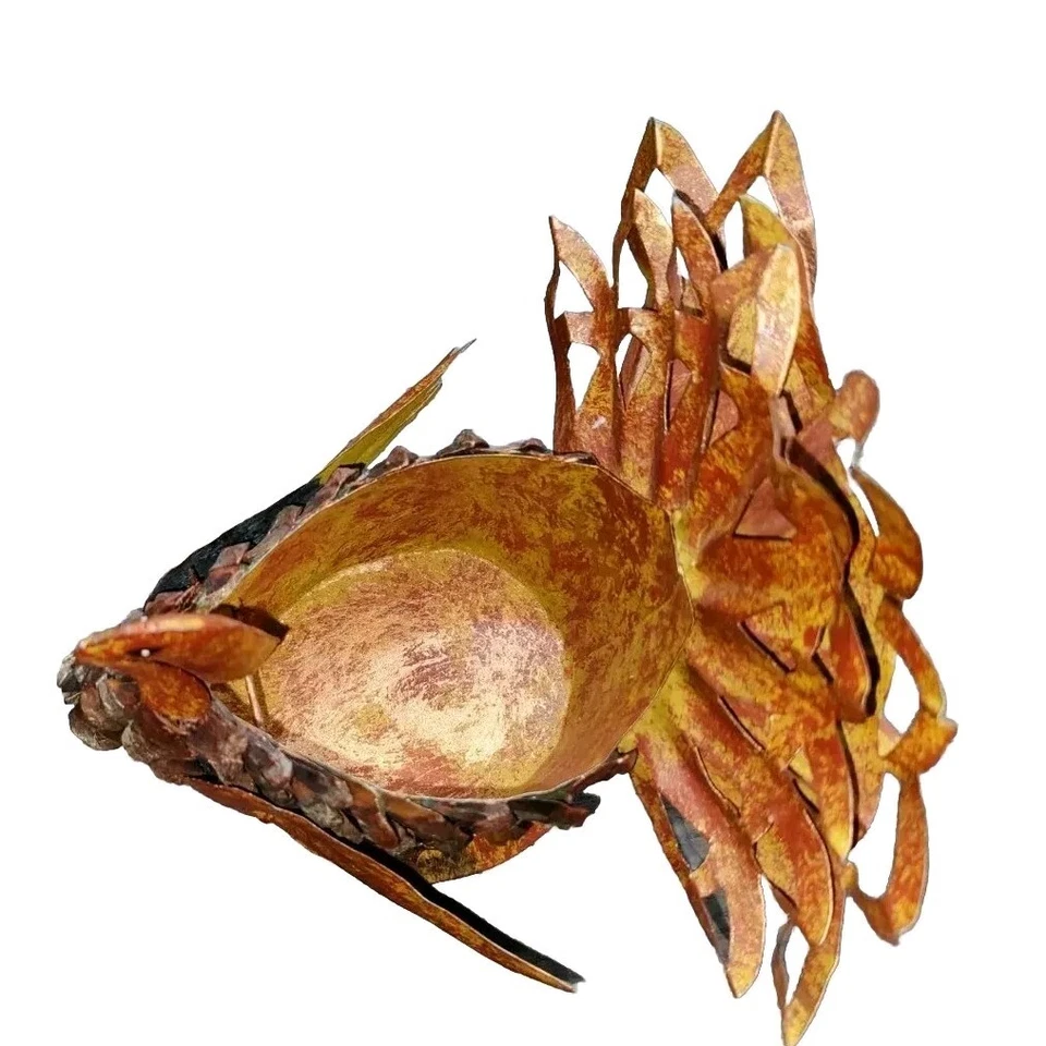 Rustic Metal Turkey Basket Primitive Pine Cone Centerpiece Planter - Image 3 of 4