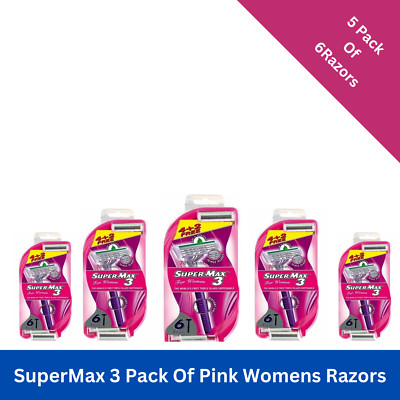 5x Supermax 3er-Pack 6er-Rasierer für Frauen in rosa dreifacher Klingentechnologie