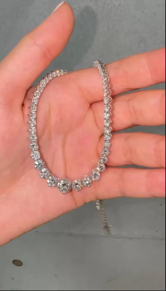 Теннисное ожерелье 25 карат с круглым искусственным бриллиантом выпускное белое золото 14 карат более 18 дюймов - Изображение 3 из 4