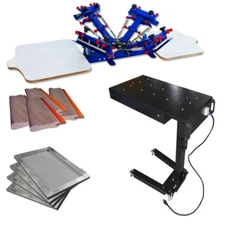 4 Color 2 Station Screen Printing Kit Adjustable Silk Screen Press & Flash Dryer