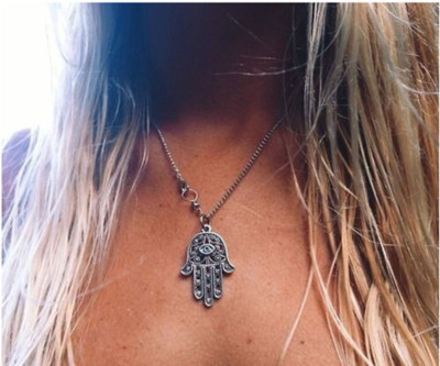 Women's Fashion Silver Evil Eye Lady Hamsa Hand Of Fatima Vintage Necklace 61-3