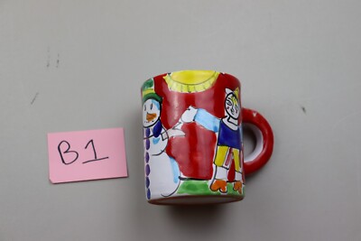 LA MUSA Ceramiche SNOWMAN & Boy Red Hand Painted Italian Pottery Mug