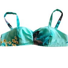 Vintage 1960's Bikini Top Turquoise Hawaiian Floral Beach Surf Vintage Size 14