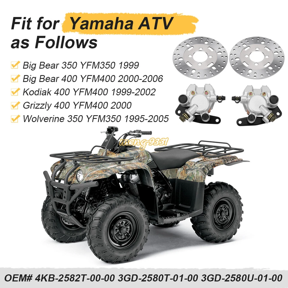 Front Brake Calipers W/Pads & Disc Rotors for Yamaha Big Bear 350 400 YFM350/400 - Изображение 4 из 4