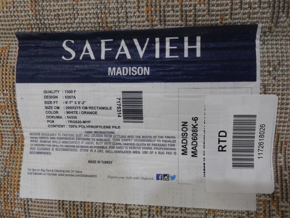 Alfombra Mancha Trasera CREMA/NARANJA 6'-7" X 9'-2", Precio Reducido 1172618026 MAD608K-6 Foto 4 de 4