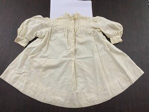 Vintage Infant Girl or Boy Handmade Linen Dress Eyelet Embroidery Puffy Sleeves