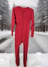 Vintage Red INDERA Union Suit One-Piece Long Johns 100% Cotton Size Small NEW